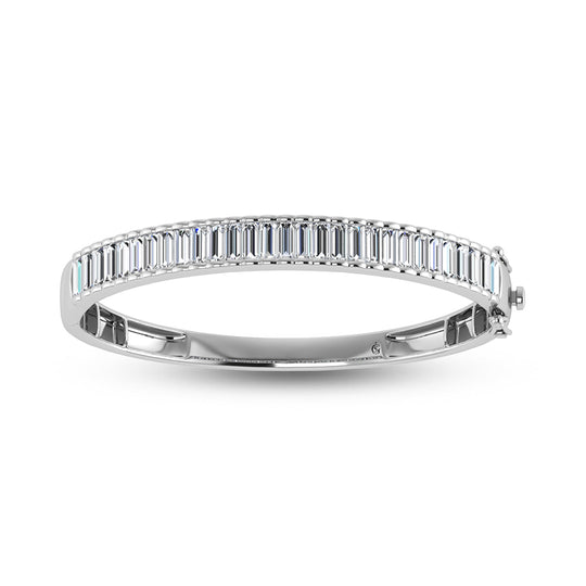 Diamante cultivado en laboratorio, redondo y baguette, de oro blanco de 14 quilates, 7 qt. total. Brazalete