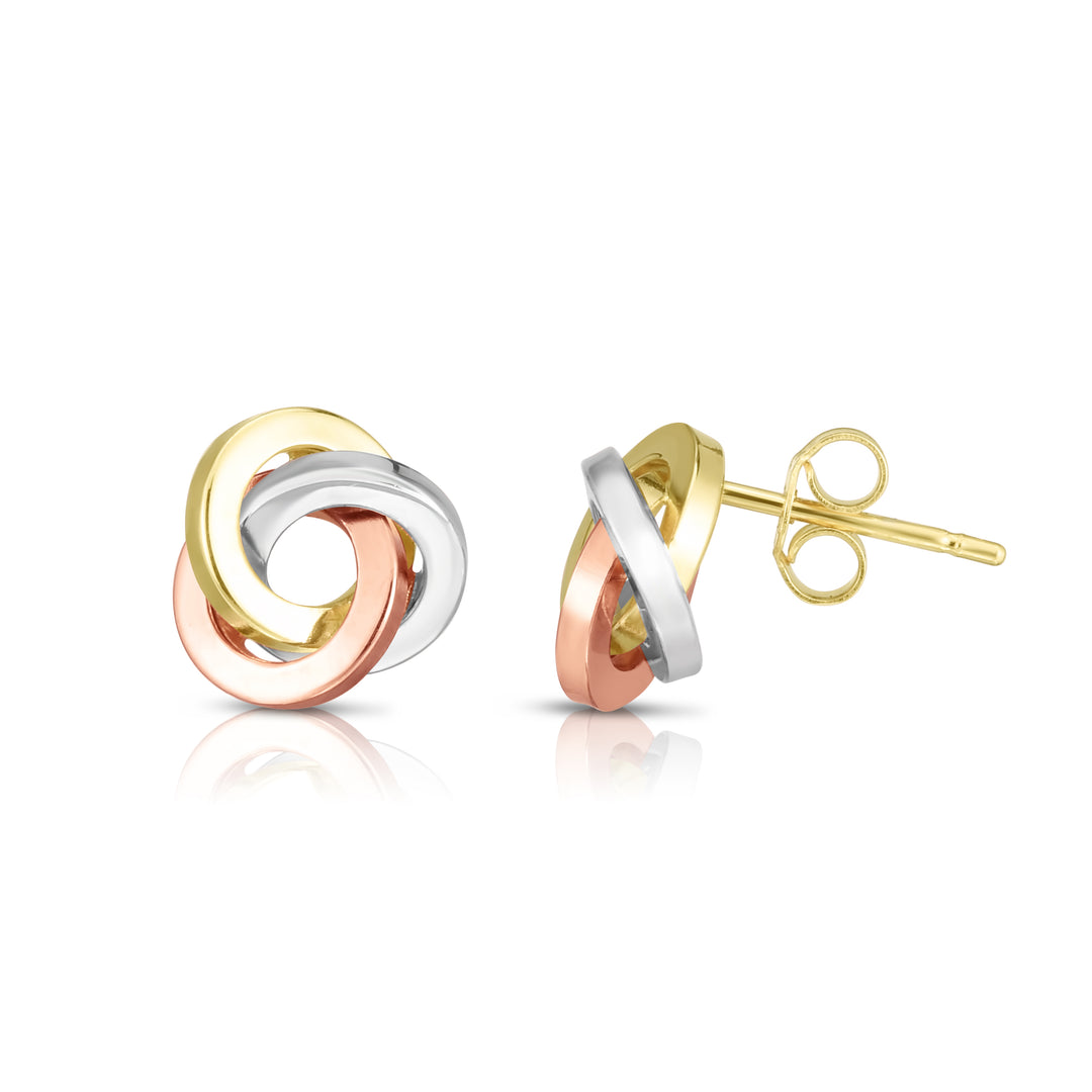 Arete con Nudo de Amor Pulido en Oro Tricolor de 14k