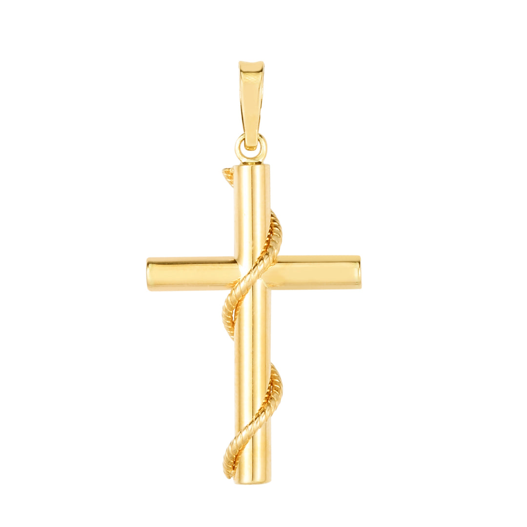 Cruz de tubo de oro de 14 quilates con detalle de cuerda