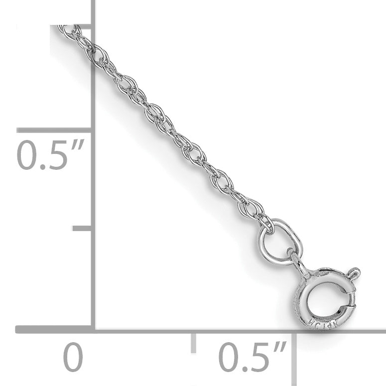 Cadena de cuerda para bebé ligera pulida de 14k WG, 0,8 mm