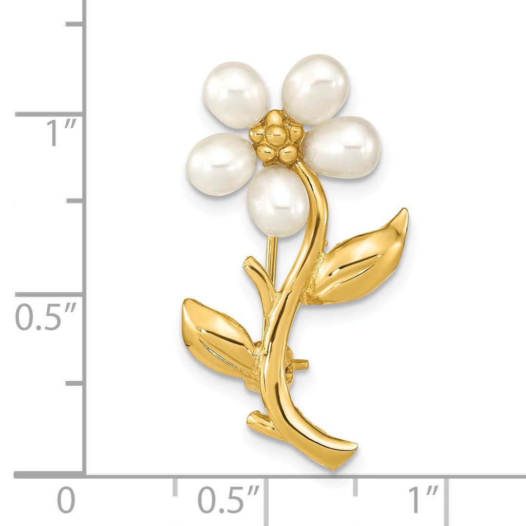 Broche de flor de perla FWC blanca arroz de 14 quilates, 4-5 mm