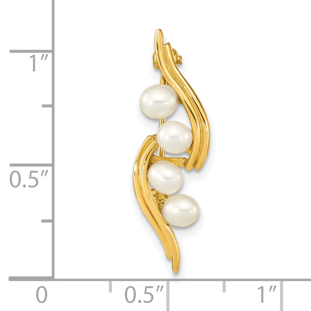 Broche de perlas FWC blancas en forma de lágrima de 14 quilates, 4-5 mm
