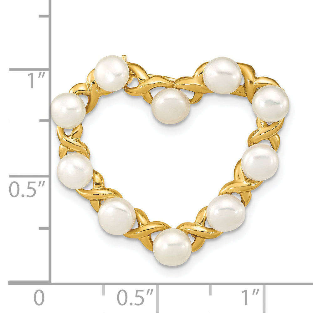 Broche de corazón de perlas blancas FWC con botón de 14 quilates de 4 a 5 mm