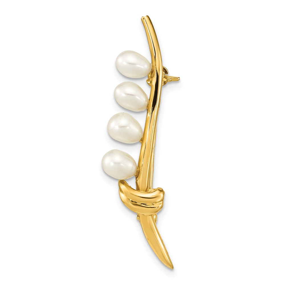 Broche de perlas FWC blancas en forma de lágrima de 14 quilates, 4-5 mm