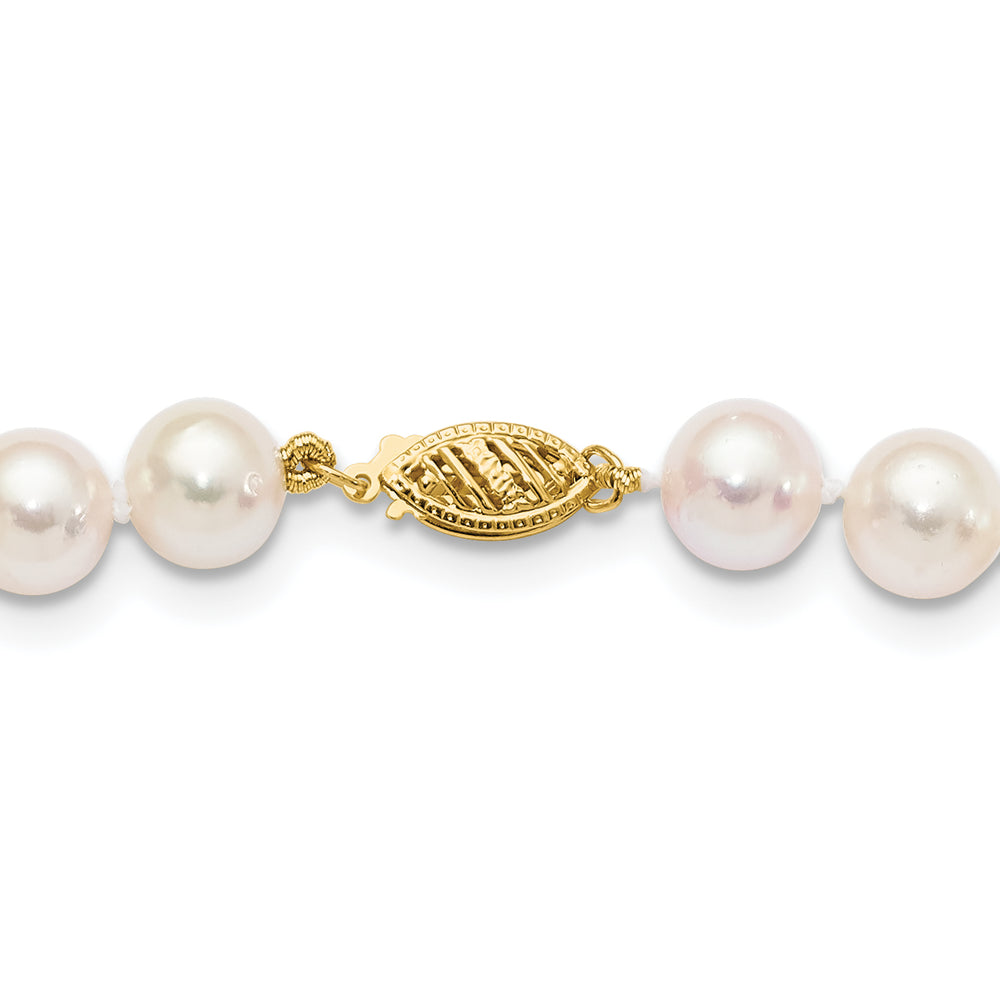 Collar de perlas cultivadas Akoya de agua salada blanca redonda de 14 k, 8-9 mm