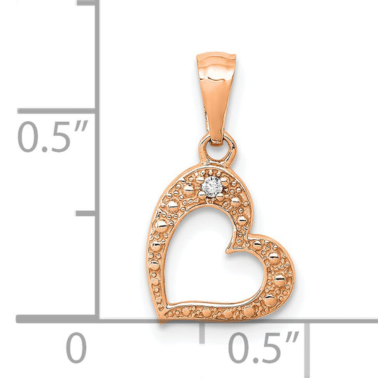 Colgante de Corazón en Oro Rosa de 14k con Diamante de 0.01 ct