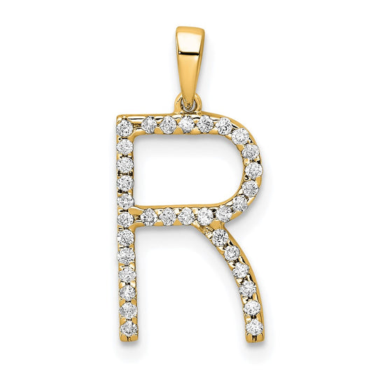 Colgante Inicial Letra R con Diamantes en Oro Amarillo de 14k