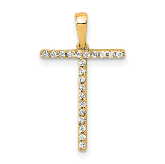 Colgante de Inicial "T" en Oro Amarillo de 14k con Diamante