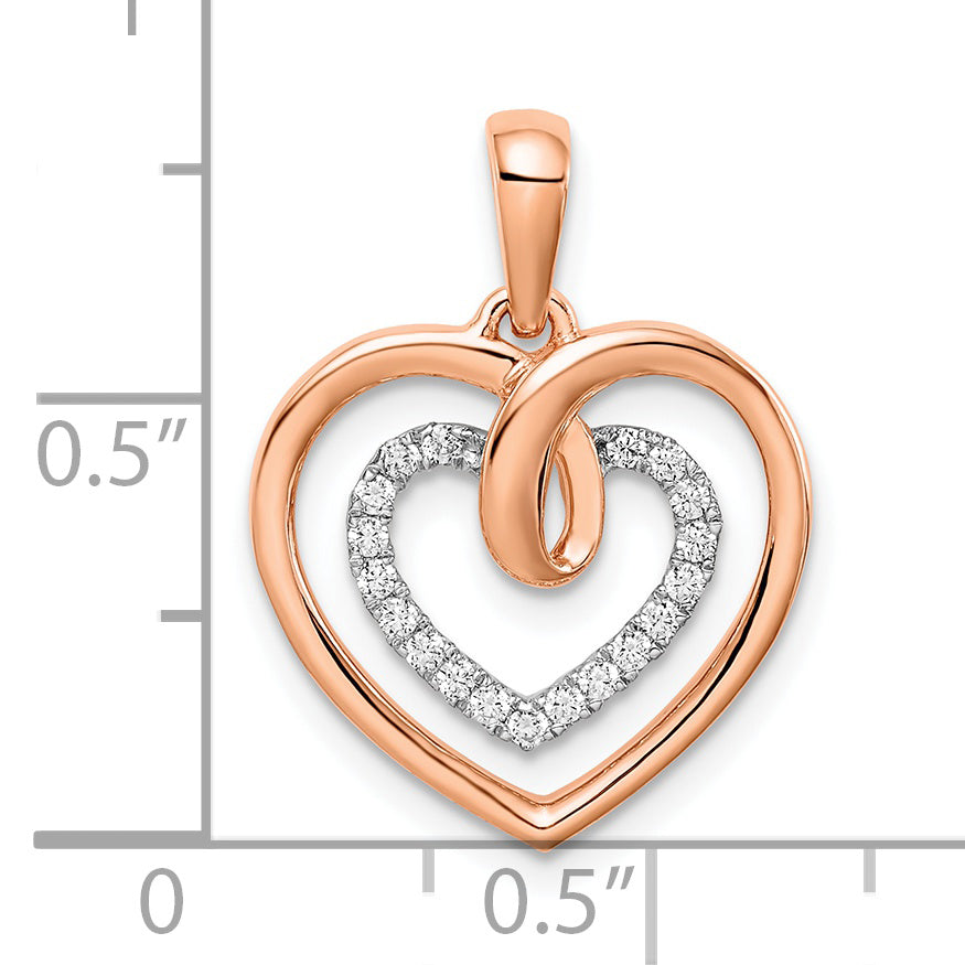 Colgante de diamantes en forma de corazón de dos tonos, blanco y rosa, de 14 k