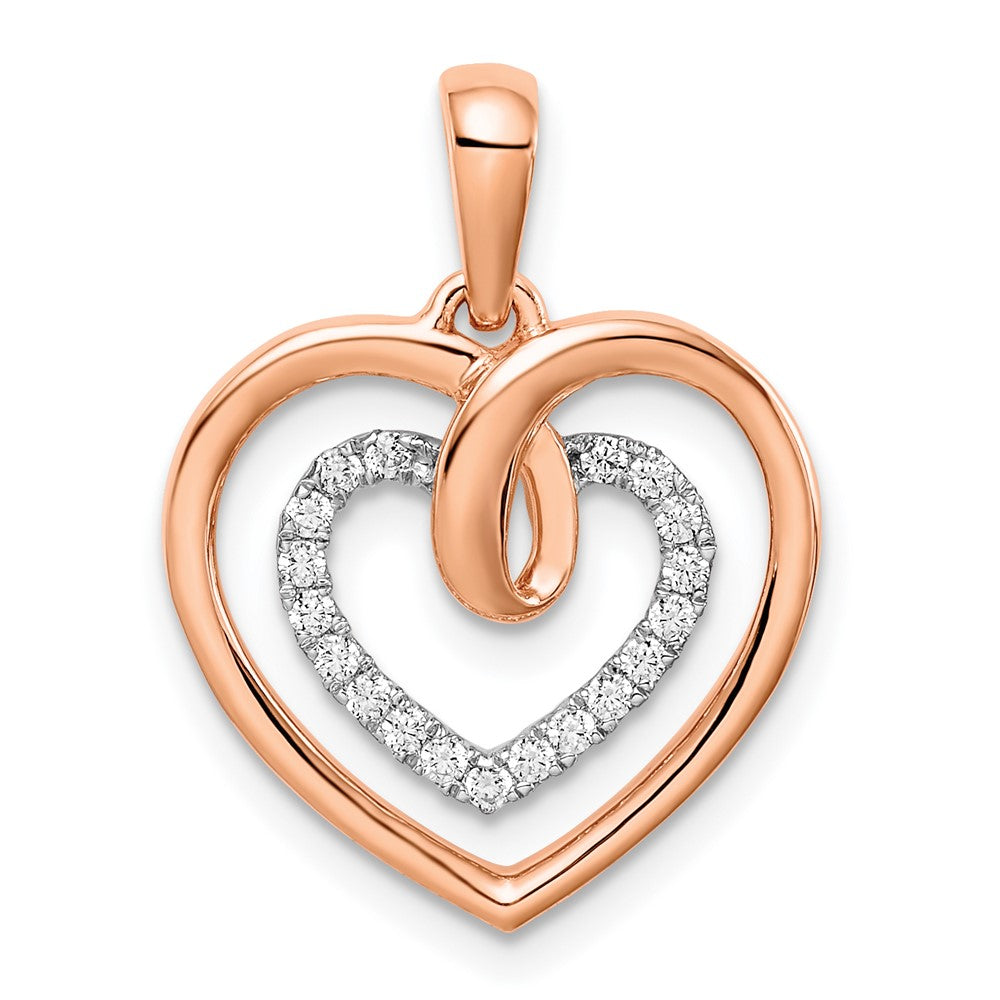 Colgante de diamantes en forma de corazón de dos tonos, blanco y rosa, de 14 k