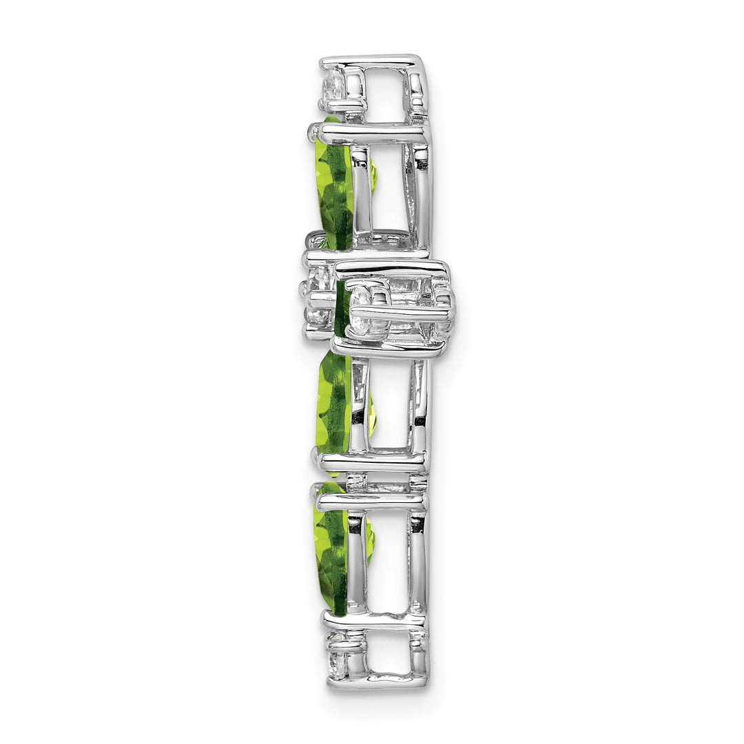 Diapositiva de cadena cruzada de diamantes y peridoto de oro blanco de 14 k