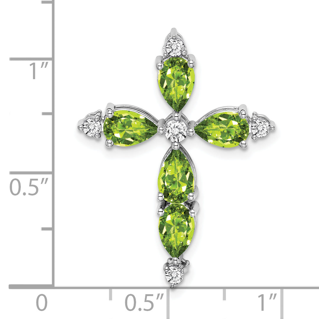 Diapositiva de cadena cruzada de diamantes y peridoto de oro blanco de 14 k