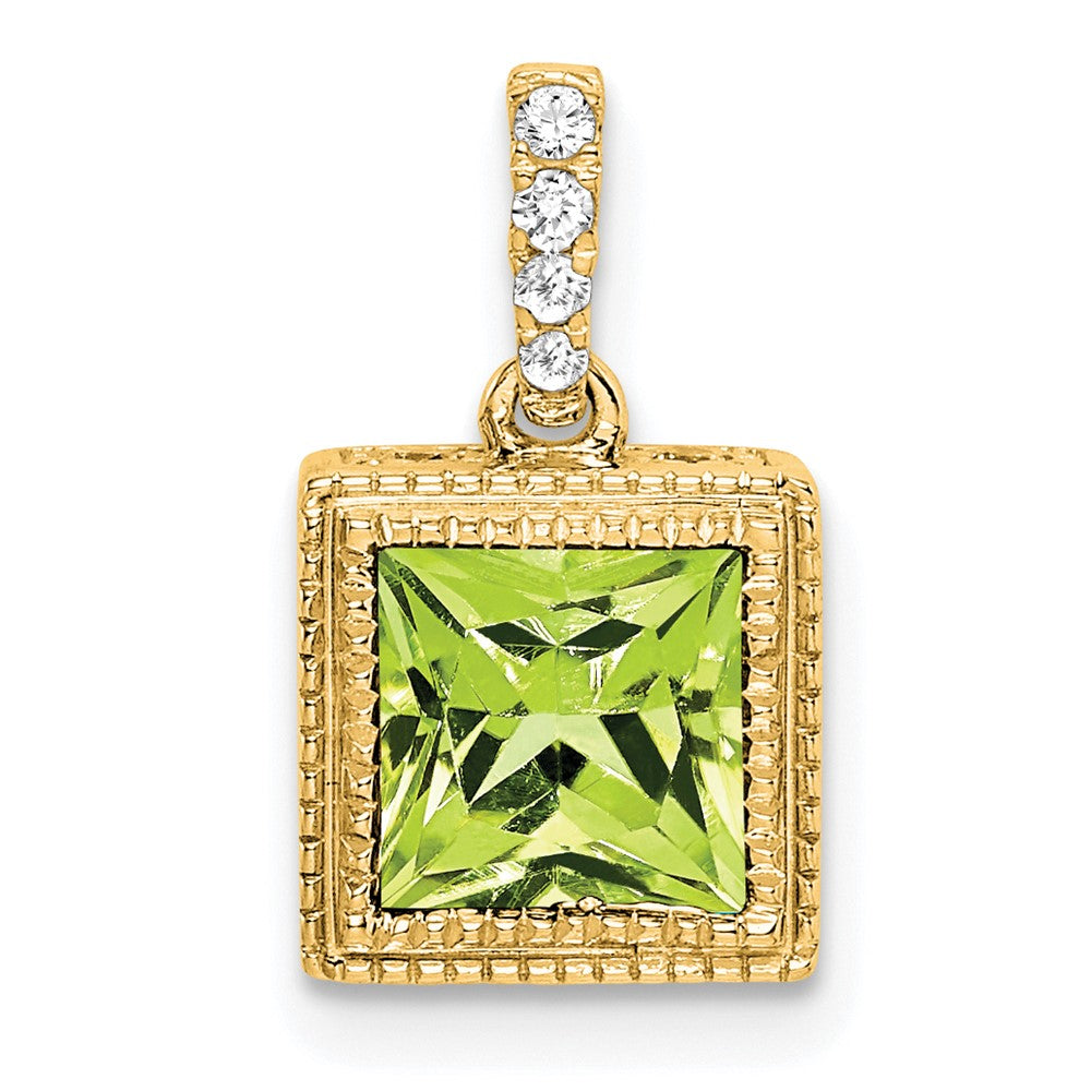 Colgante de diamantes y peridoto cuadrado de 14 k