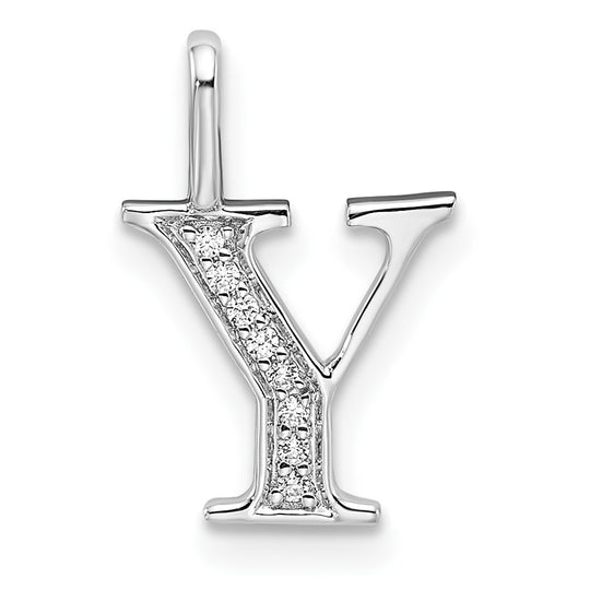 Colgante Inicial "Y" en Oro Blanco de 14k con Diamantes