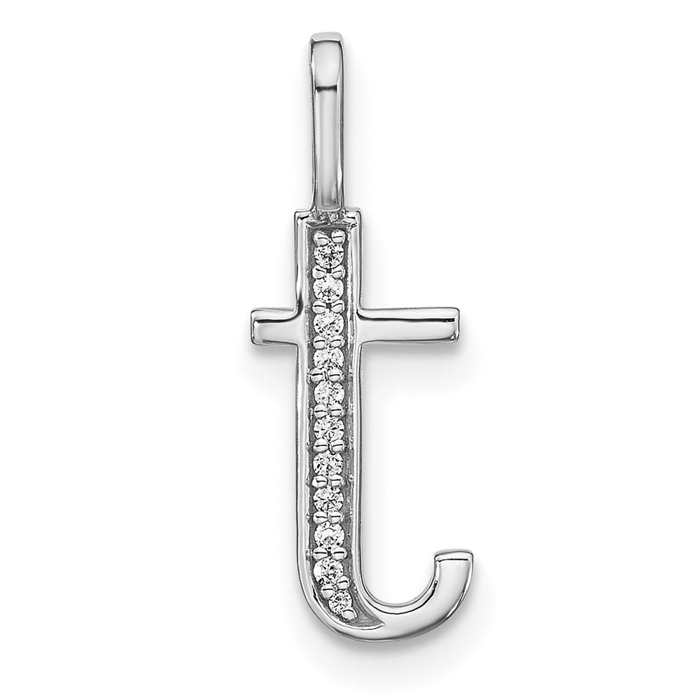 Colgante de Inicial "T" en Oro Blanco de 14k con Diamante