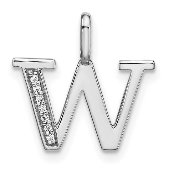 Colgante Inicial Minúscula "W" con Diamantes en Oro Blanco de 14k