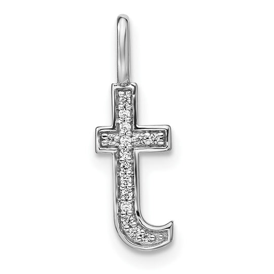 Colgante de Inicial "T" en Oro Blanco de 14k con Diamante