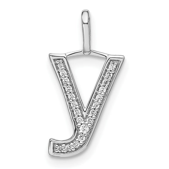 Colgante Inicial "Y" en Oro Blanco de 14k con Diamantes