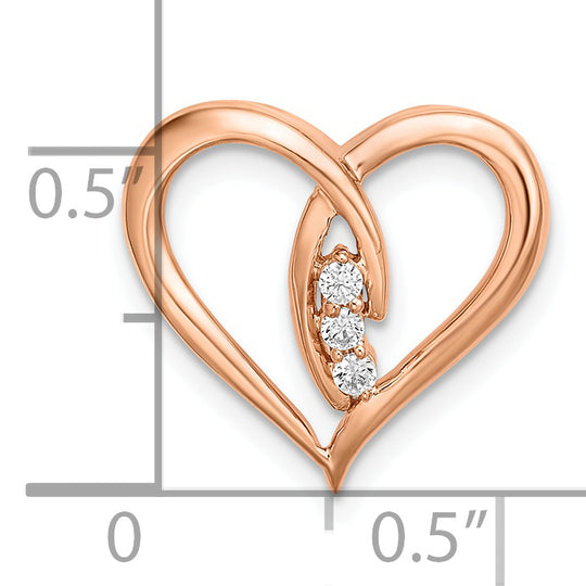 Diapositiva de cadena con forma de corazón pulido con diamantes en oro rosa de 14 k