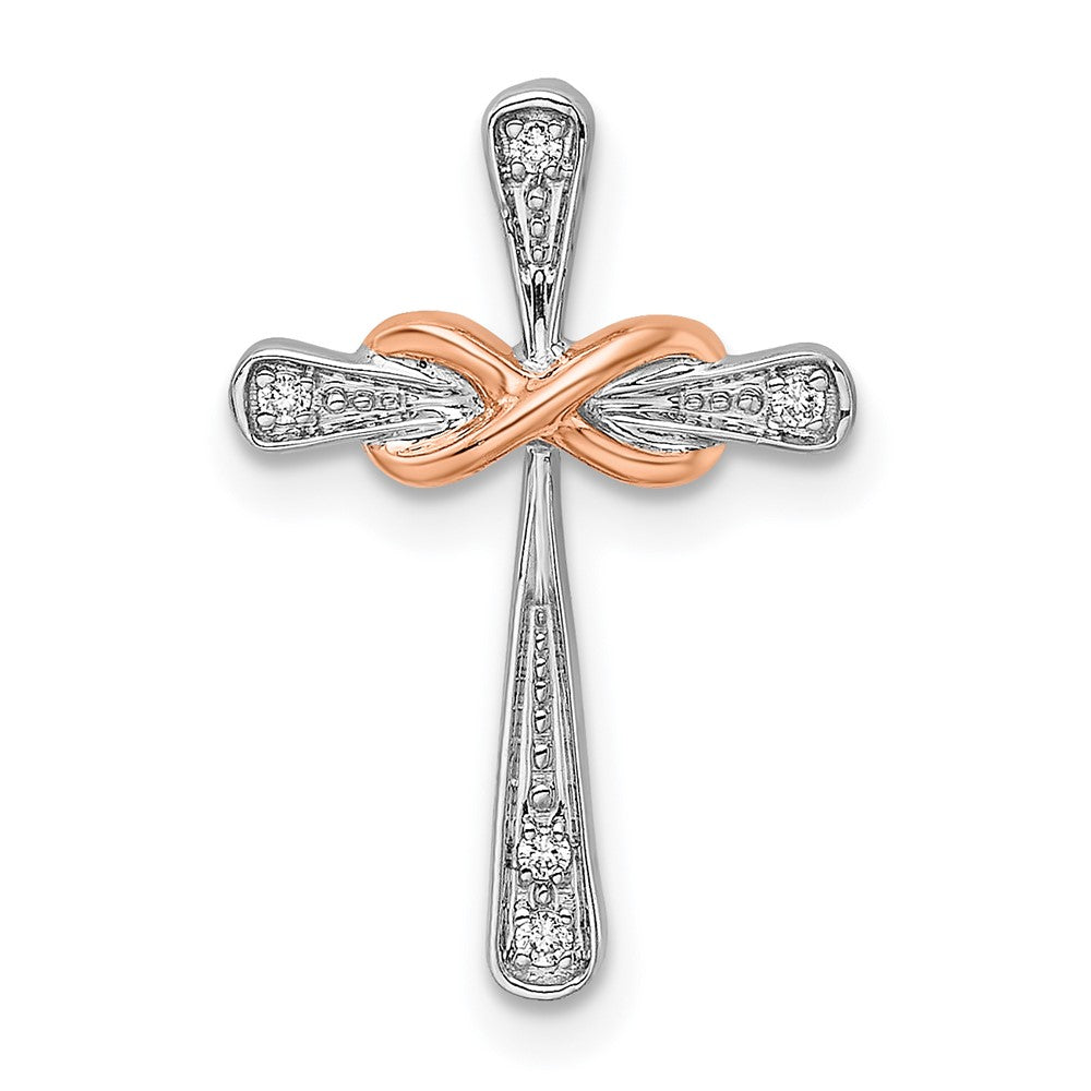 Cruz blanca y rosa de dos tonos de 14k con cadena deslizante de diamantes infinitos