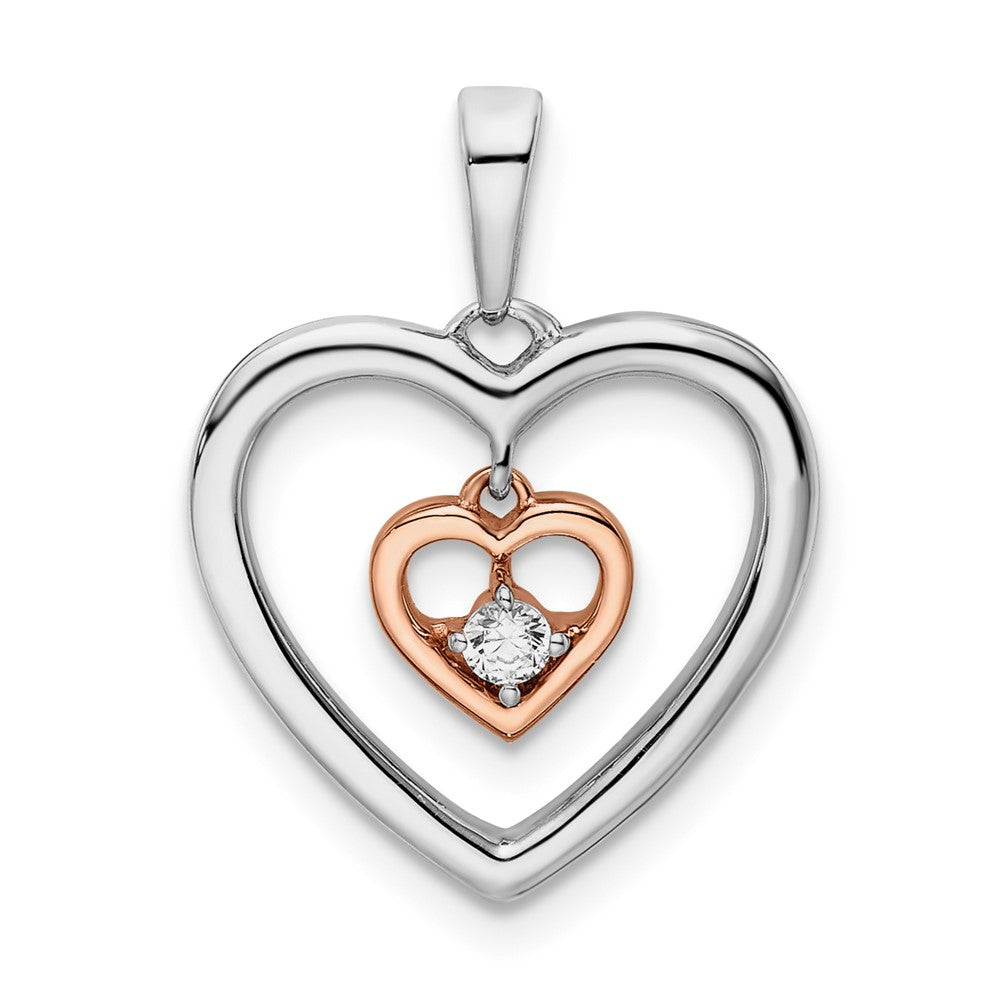 Colgante de diamantes con doble corazón en dos tonos, blanco y rosa, de 14 k