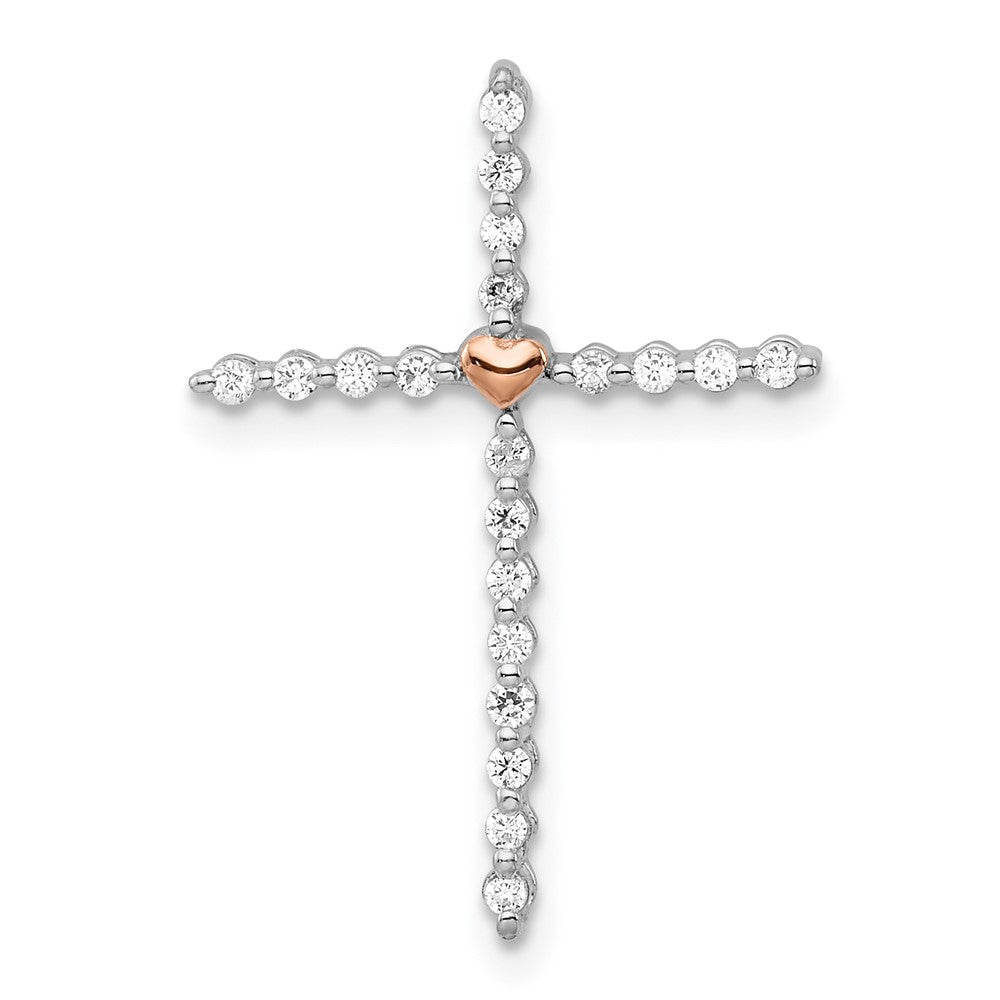 Diapositiva de cadena cruzada con diamantes blancos y rosas en dos tonos de 14k