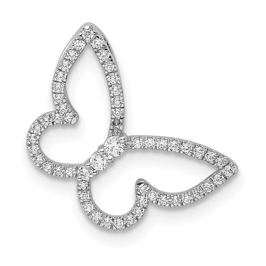 Diapositiva de cadena con diamantes de mariposa pulidos en oro blanco de 14 k