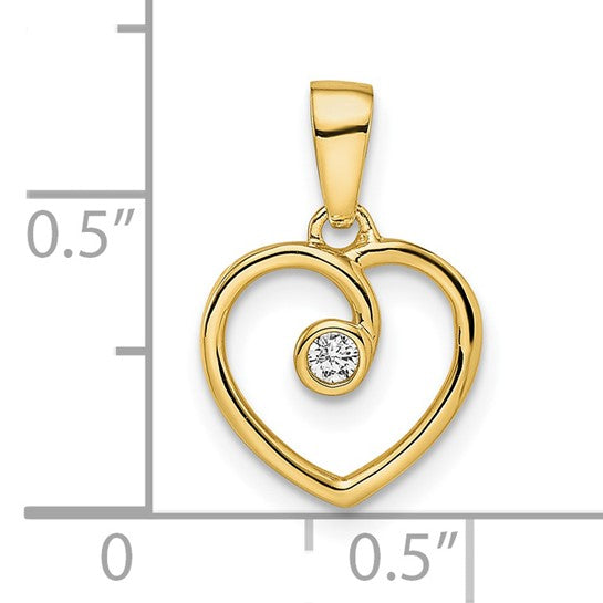 Colgante Corazón Pulido con Diamante en Oro Amarillo de 14K