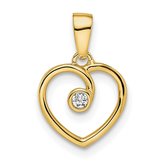 Colgante Corazón Pulido con Diamante en Oro Amarillo de 14K