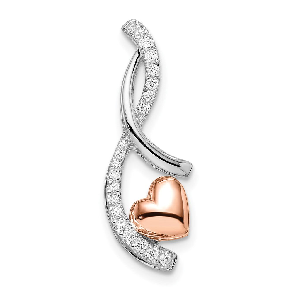 Diapositiva de cadena con diamantes en forma de corazón, blanco y rosa, de dos tonos, de 14 k