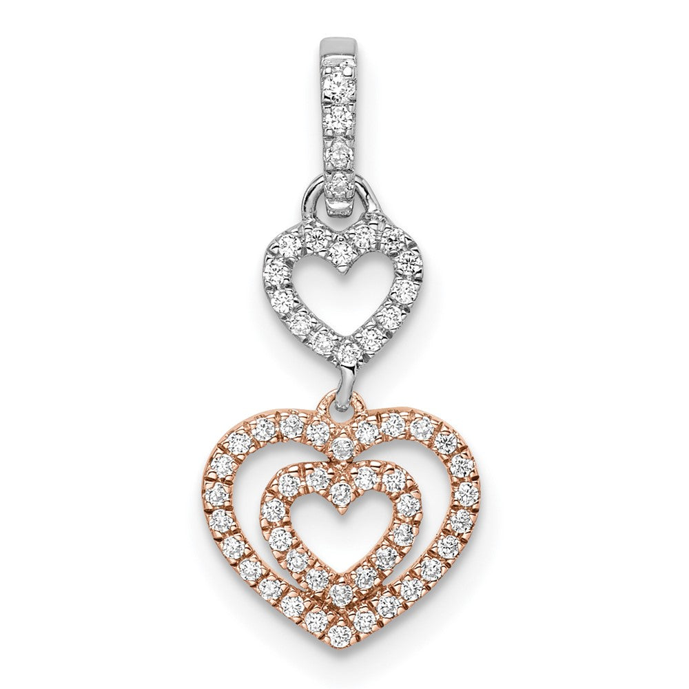 Colgante de diamantes con forma de corazón rosa y blanco en dos tonos de 14 k