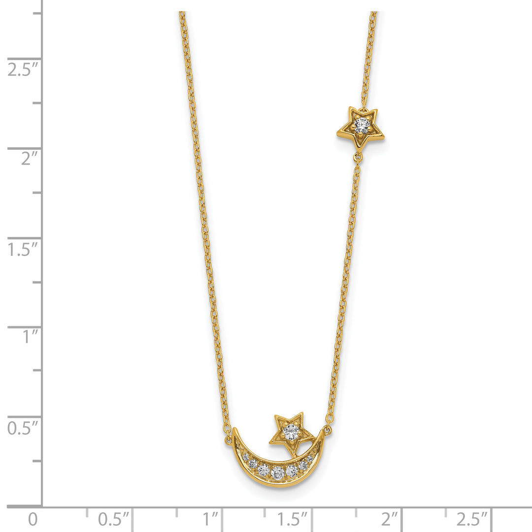 Collar de 18 pulgadas con diamantes de luna y estrella de 14 k