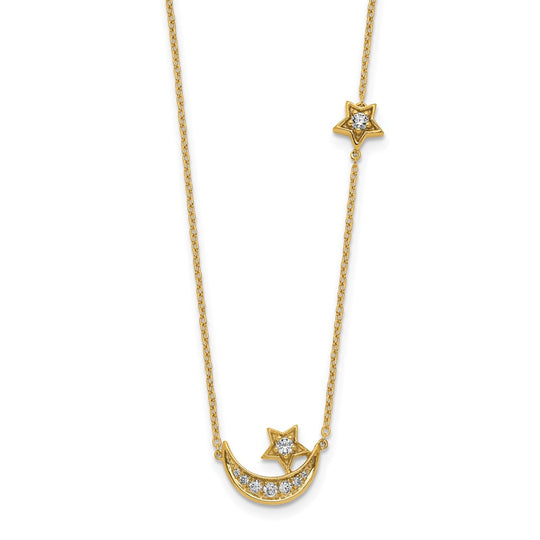 Collar de 18 pulgadas con diamantes de luna y estrella de 14 k