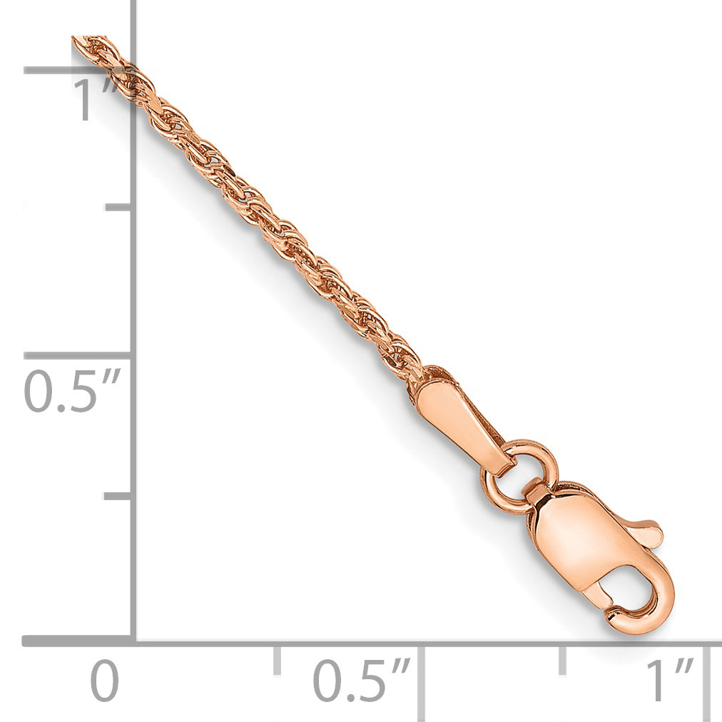 Tobillera de cadena de cuerda hecha a máquina D/C de 1,5 mm de oro rosa de 14 k