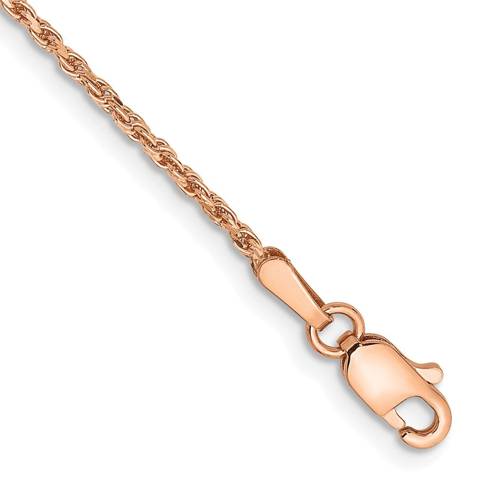 Tobillera de cadena de cuerda hecha a máquina D/C de 1,5 mm de oro rosa de 14 k