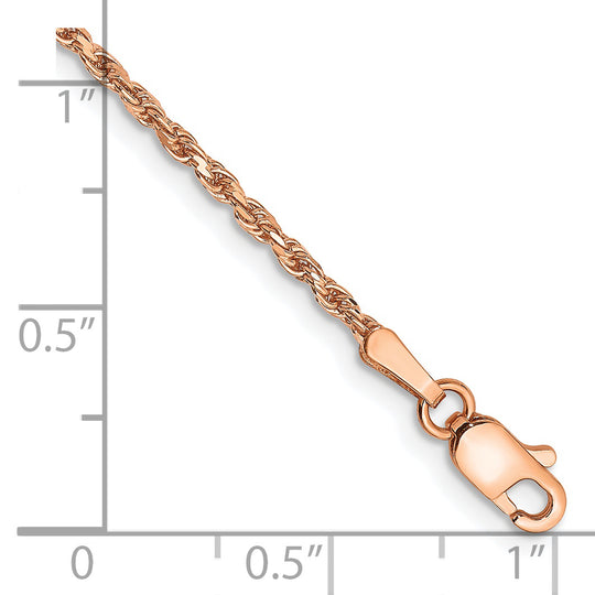 Tobillera de cadena de cuerda hecha a máquina D/C de 1,8 mm de oro rosa de 14 k