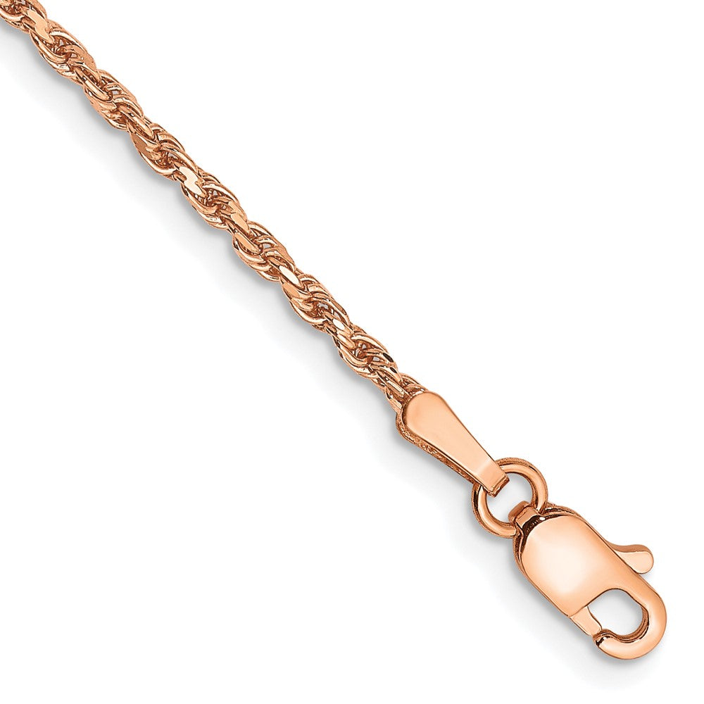 Tobillera de cadena de cuerda hecha a máquina D/C de 1,8 mm de oro rosa de 14 k