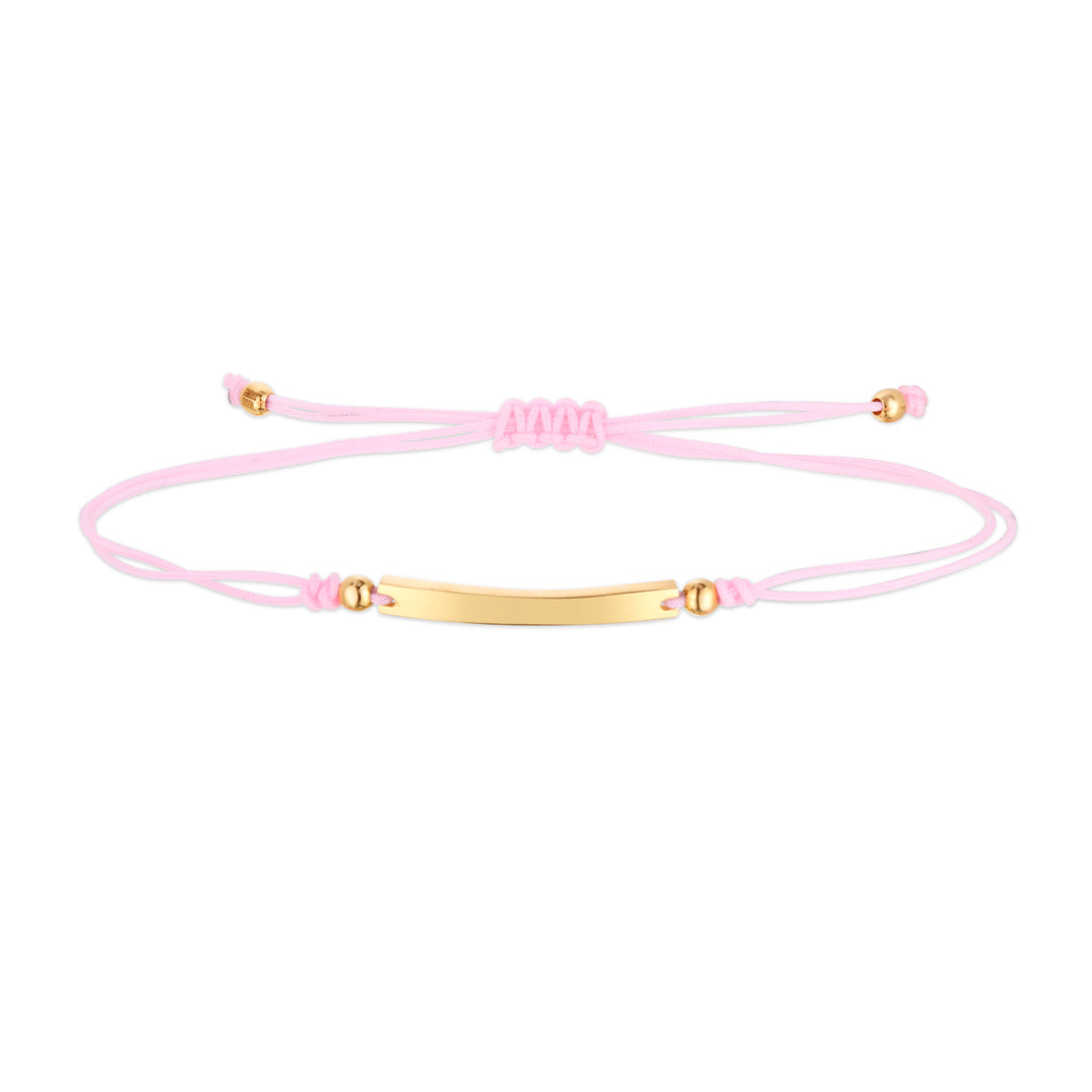 Pulsera De Cordón Rosa Con Barra De Oro De 14 Quilates