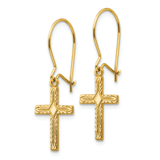 Aretes Cruzados Satinados y Pulidos en Oro de 14k