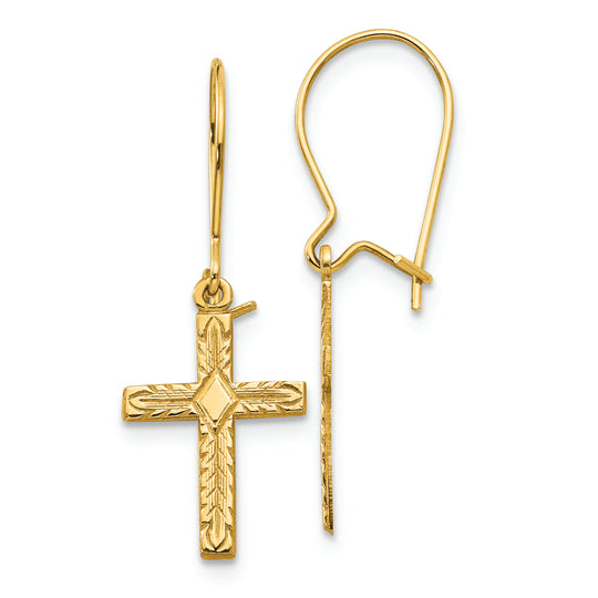 Aretes Cruzados Satinados y Pulidos en Oro de 14k