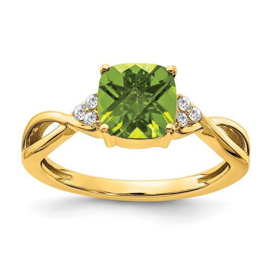 Anillo con Diamantes y Peridoto en Forma de Tablero de Ajedrez en Oro de 14k