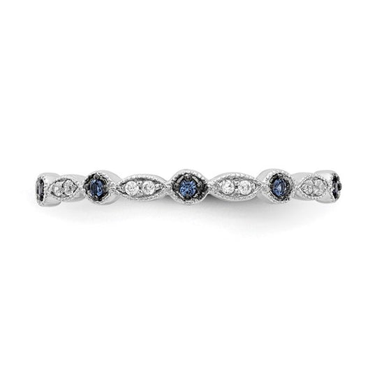 Anillo de Banda Elegante con Diamantes Azules y Blancos en Oro Blanco de 14k