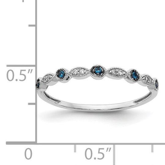 Anillo de Banda Elegante con Diamantes Azules y Blancos en Oro Blanco de 14k