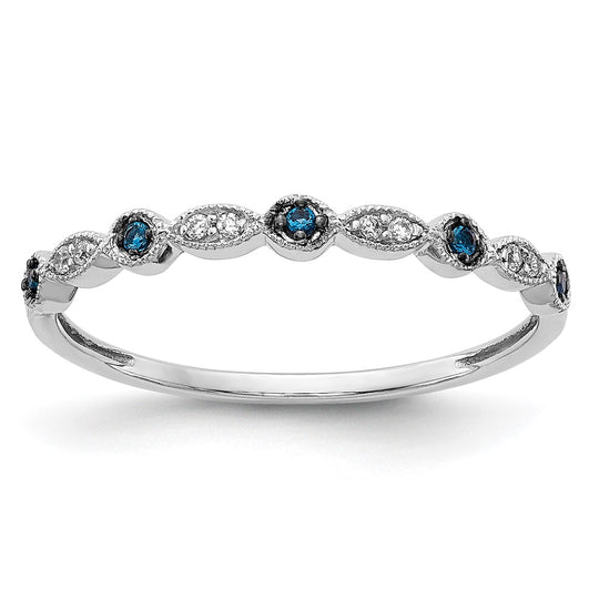 Banda elegante de oro blanco de 14 k con diamantes azules/blancos