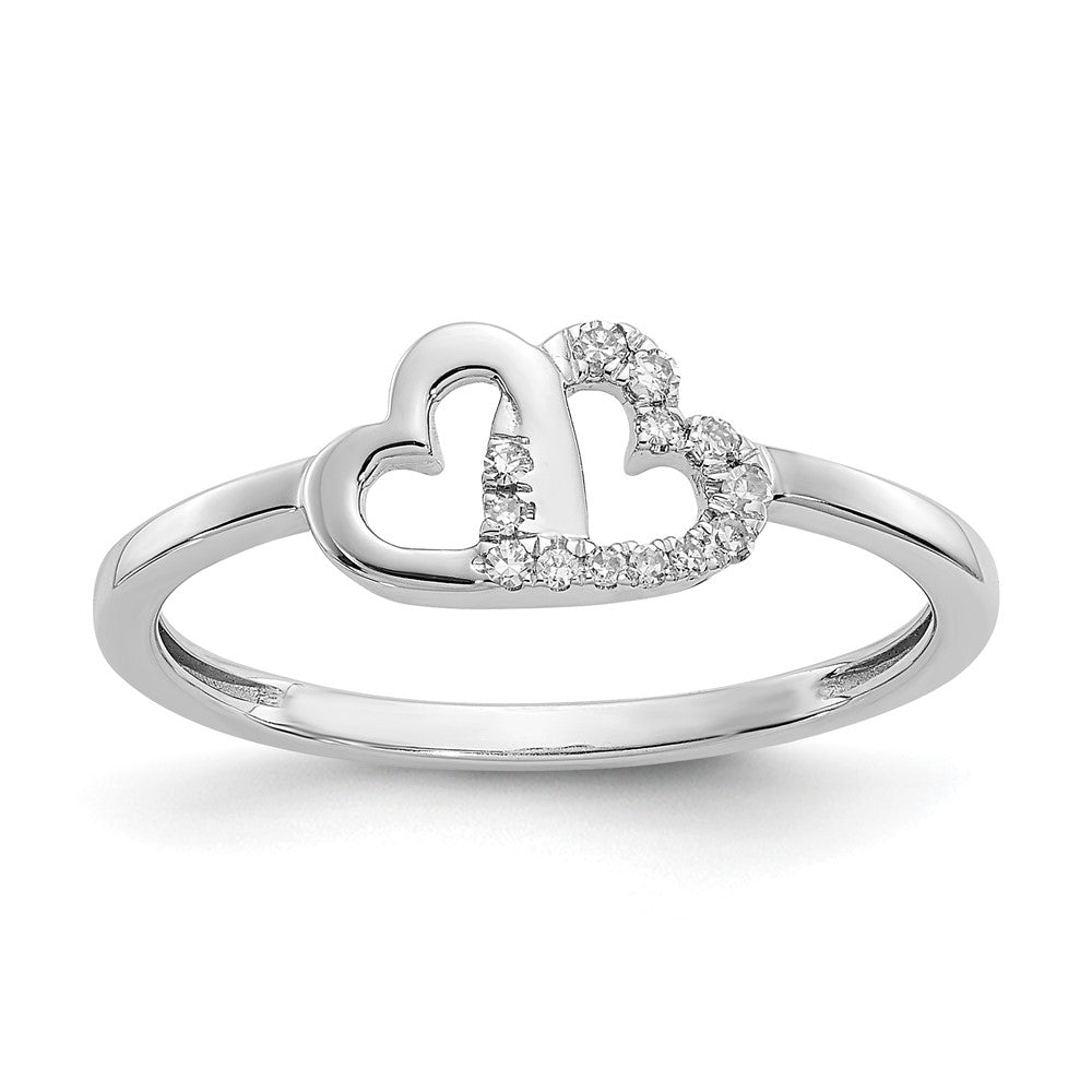 Anillo de Corazones Dobles con Diamantes de Oro Blanco de 14k