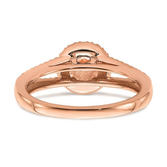 Anillo de Compromiso Completo Blooming Bridal en Oro Rosa de 14k con Halo, Morganita Redonda de 6.5 mm y Diamantes de 1/4 Quilates