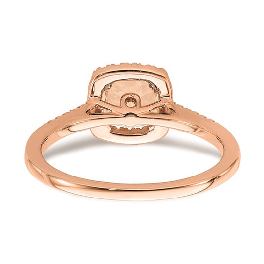 Anillo de Compromiso Completo Blooming Bridal en Oro Rosa de 14k con Halo, Morganita de Corte Cojín de 6.00 mm y Diamante de 1/15 Quilates