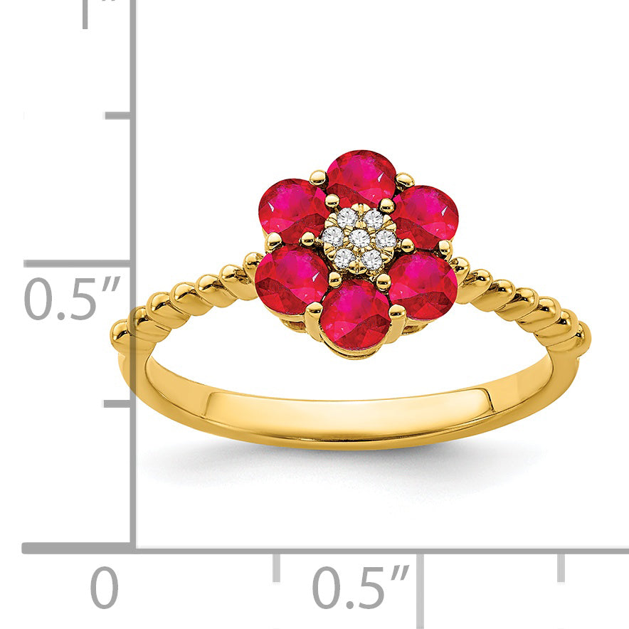 Anillo Floral con Diamantes y Rubíes en Oro de 14k