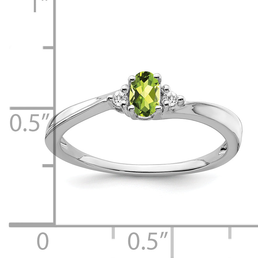 Anillo con Diamantes y Peridoto en Oro Blanco de 14k