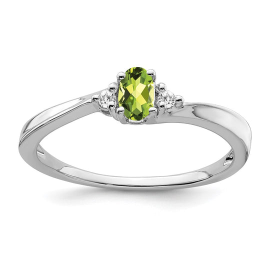 Anillo con Diamantes y Peridoto en Oro Blanco de 14k